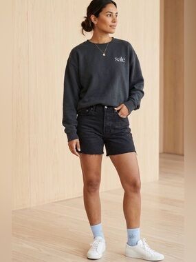 Saie Crewneck Sweatshirt in Black with Periwinkle Socks
